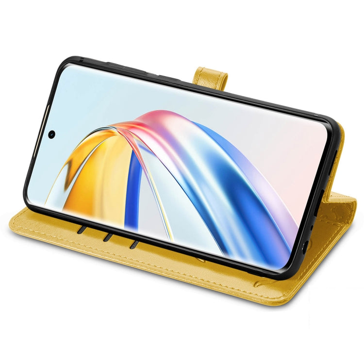 For Honor X9b Cat and Dog Embossed Leather Phone Case(Yellow)