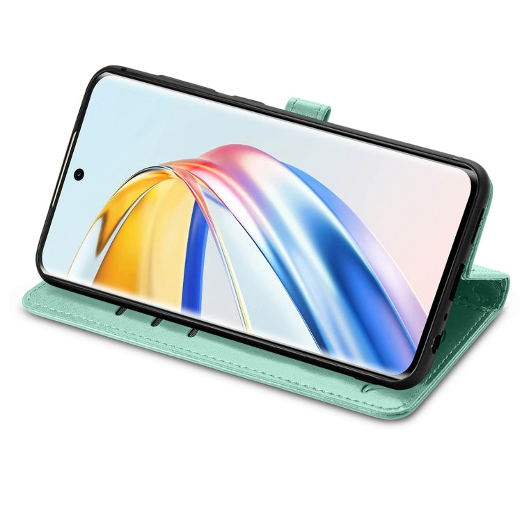 For Honor X9b Cat and Dog Embossed Leather Phone Case(Green)