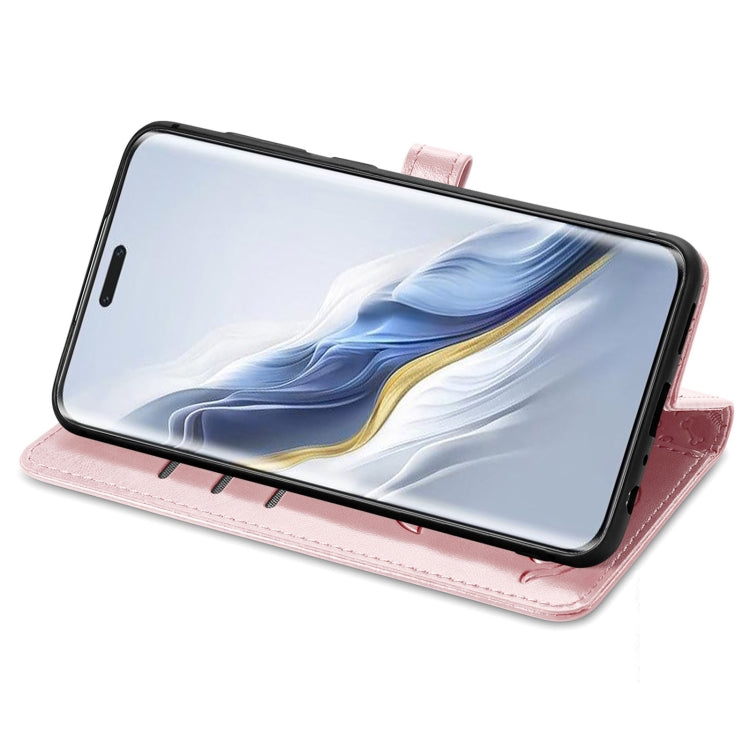 For Honor Magic6 Pro Cat and Dog Embossed Leather Phone Case(Rose Gold)