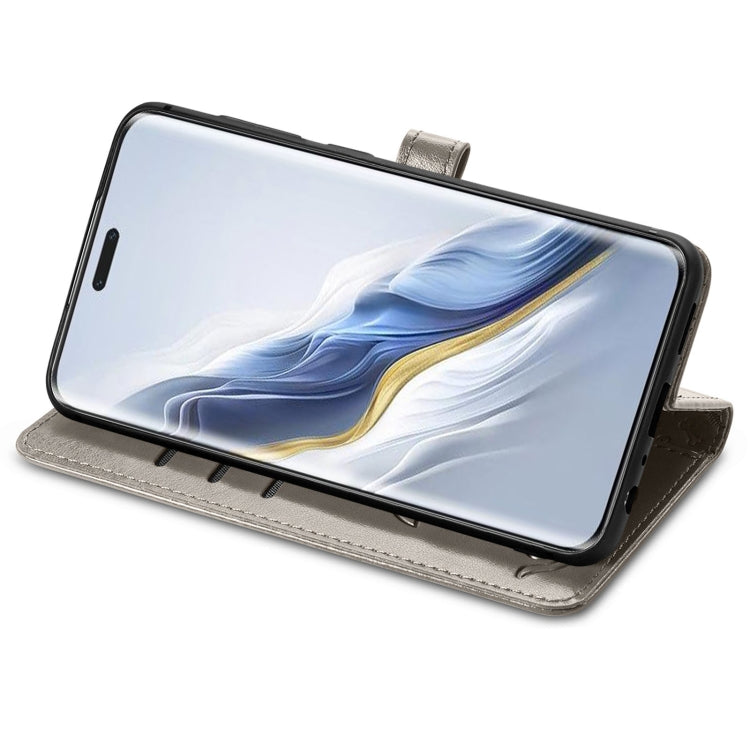 For Honor Magic6 Pro Cat and Dog Embossed Leather Phone Case(Grey)