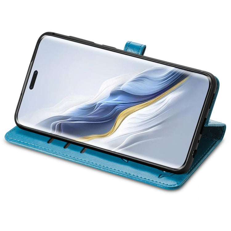 For Honor Magic6 Pro Cat and Dog Embossed Leather Phone Case(Blue)