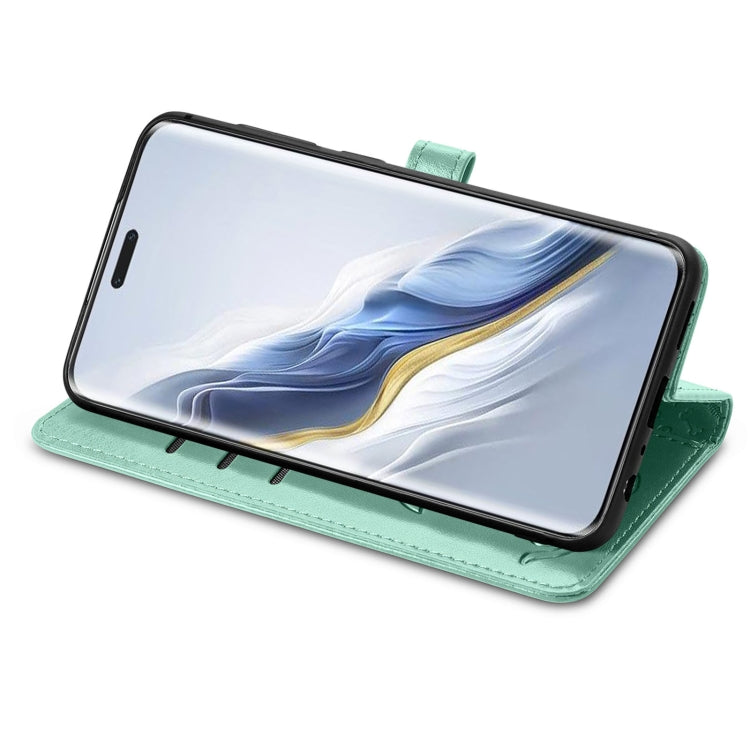 For Honor Magic6 Pro Cat and Dog Embossed Leather Phone Case(Green)