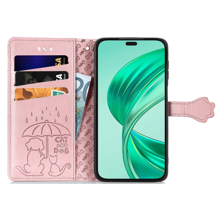 For Honor X8b Cat and Dog Embossed Leather Phone Case(Rose Gold)