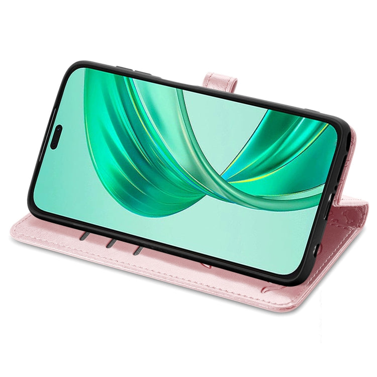 For Honor X8b Cat and Dog Embossed Leather Phone Case(Rose Gold)