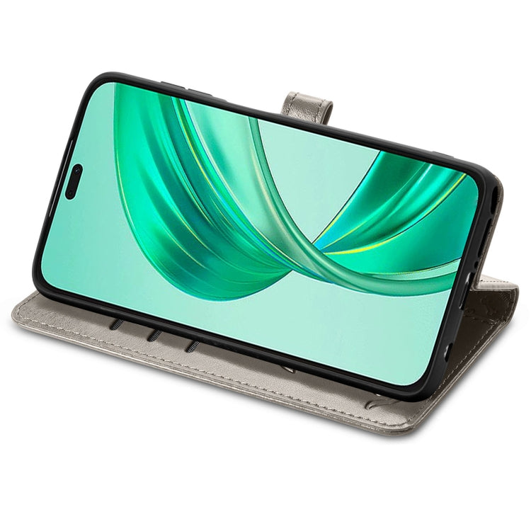 For Honor X8b Cat and Dog Embossed Leather Phone Case(Grey)