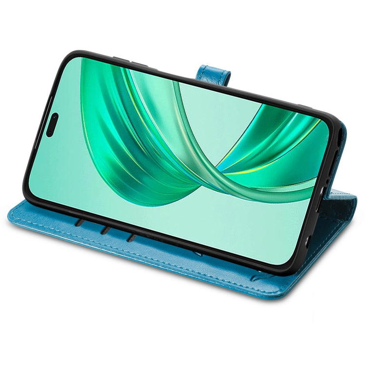 For Honor X8b Cat and Dog Embossed Leather Phone Case(Blue)