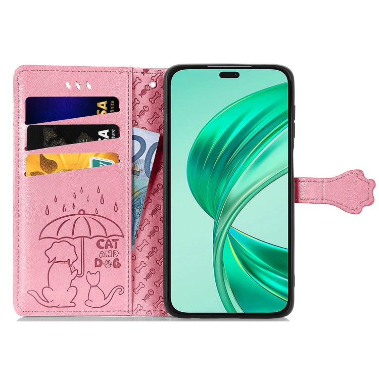 For Honor X8b Cat and Dog Embossed Leather Phone Case(Pink)