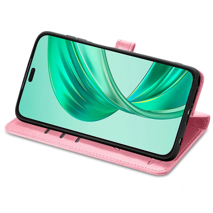 For Honor X8b Cat and Dog Embossed Leather Phone Case(Pink)