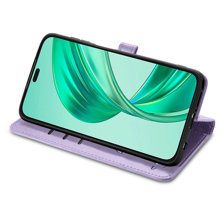 For Honor X8b Cat and Dog Embossed Leather Phone Case(Purple)