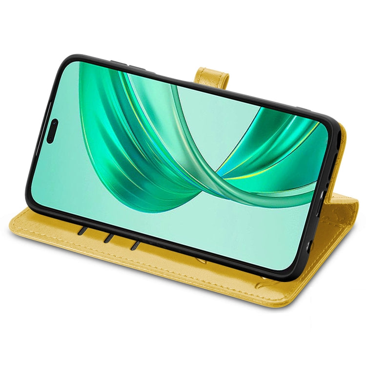 For Honor X8b Cat and Dog Embossed Leather Phone Case(Yellow)