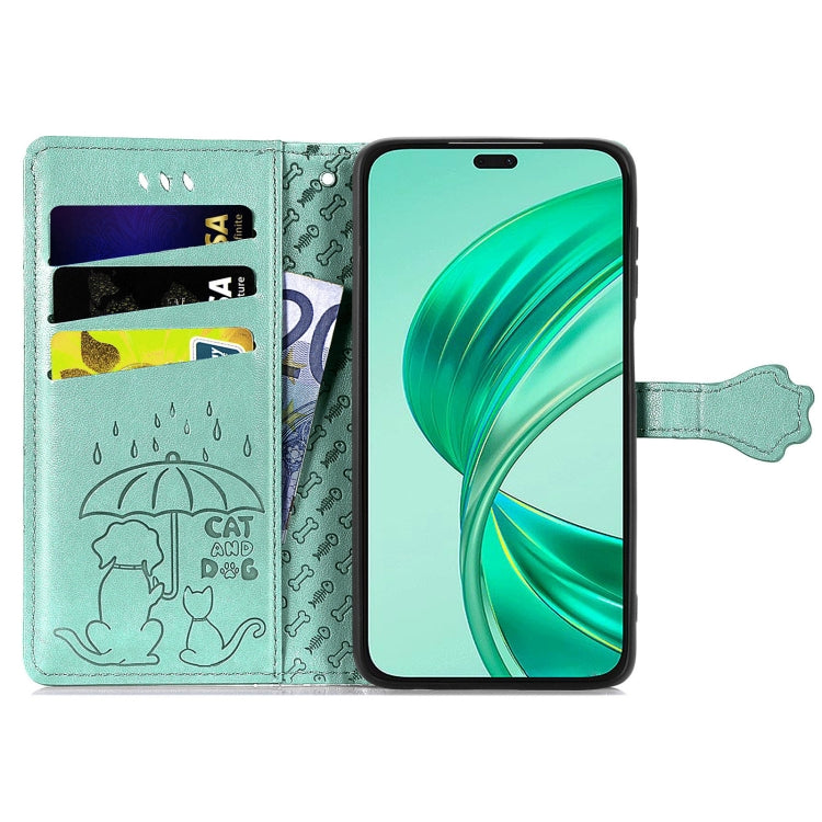 For Honor X8b Cat and Dog Embossed Leather Phone Case(Green)