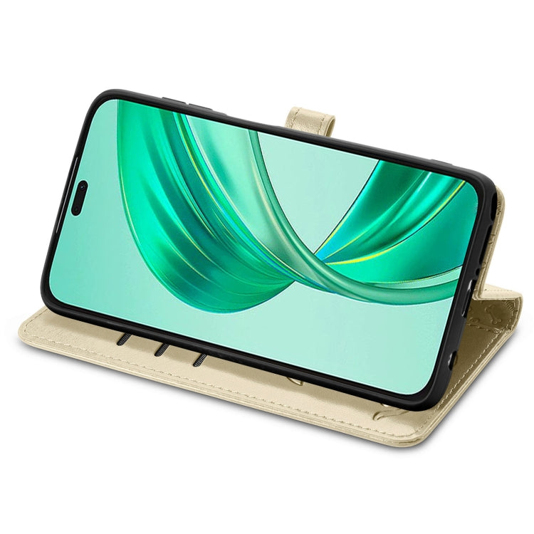 For Honor X8b Cat and Dog Embossed Leather Phone Case(Gold)