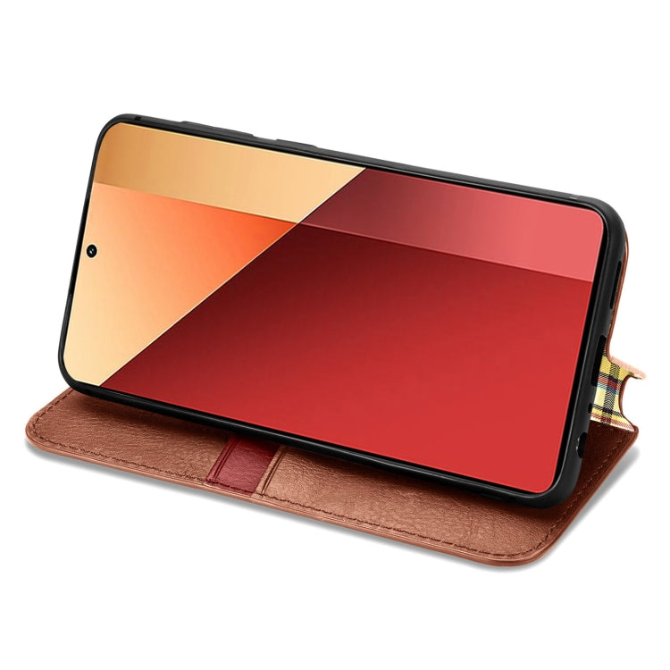 For Honor X9b Cubic Grid Pressed Magnetic Leather Phone Case(Brown)