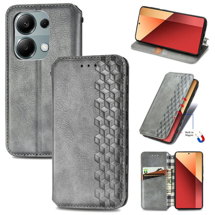 For Honor X9b Cubic Grid Pressed Magnetic Leather Phone Case(Grey)