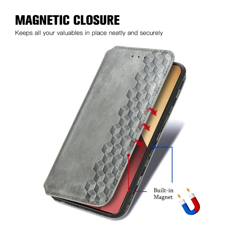 For Honor X9b Cubic Grid Pressed Magnetic Leather Phone Case(Grey)