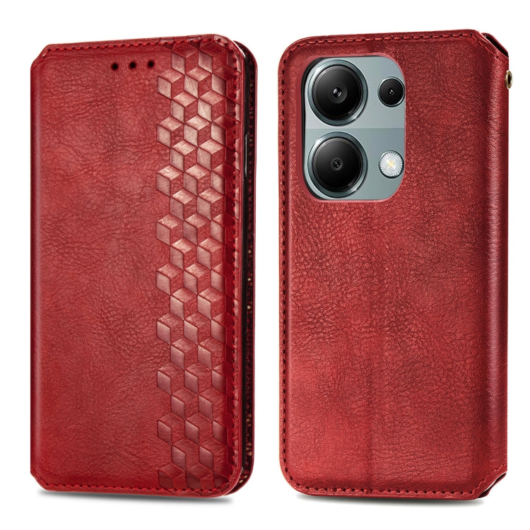 For Honor X9b Cubic Grid Pressed Magnetic Leather Phone Case(Red)