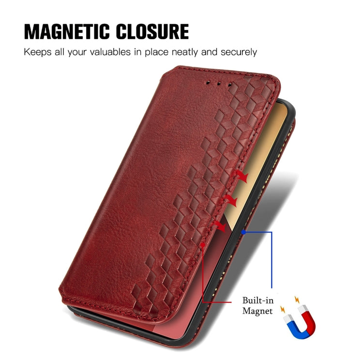 For Honor X9b Cubic Grid Pressed Magnetic Leather Phone Case(Red)