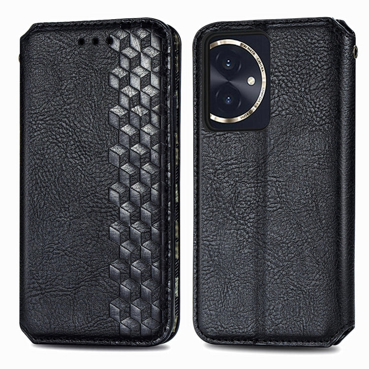 For Honor 100 5G Cubic Grid Pressed Magnetic Leather Phone Case(Black)