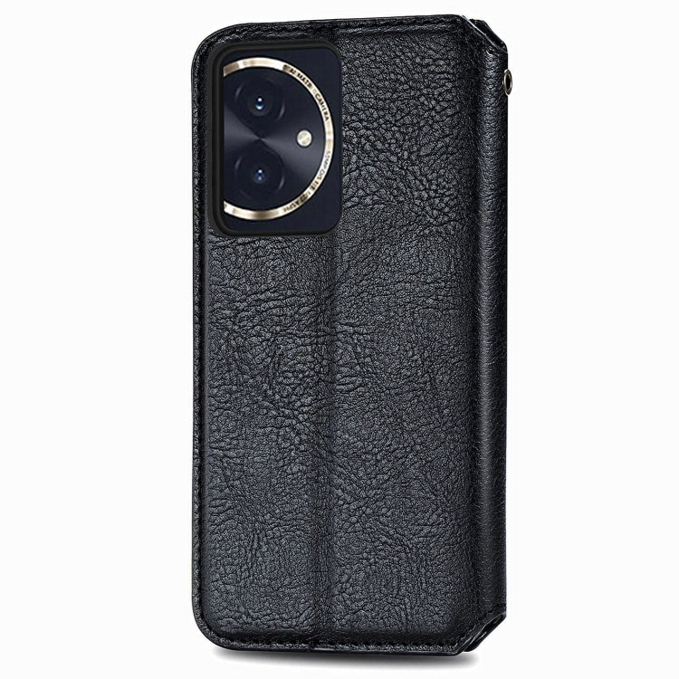 For Honor 100 5G Cubic Grid Pressed Magnetic Leather Phone Case(Black)