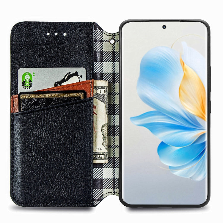 For Honor 100 5G Cubic Grid Pressed Magnetic Leather Phone Case(Black)