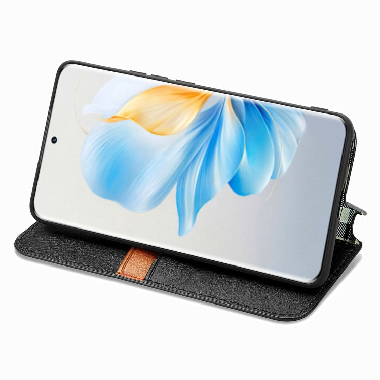 For Honor 100 5G Cubic Grid Pressed Magnetic Leather Phone Case(Black)