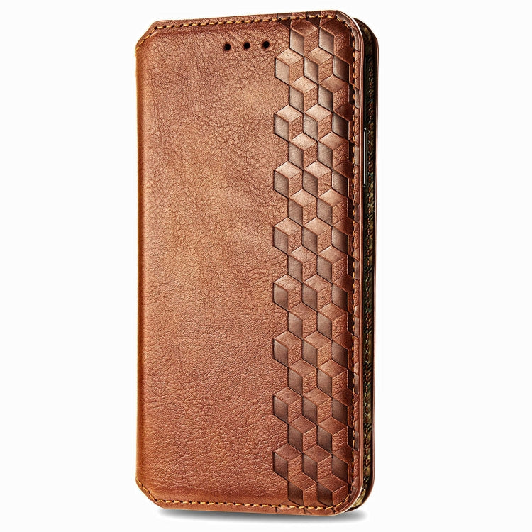 For Honor 100 5G Cubic Grid Pressed Magnetic Leather Phone Case(Brown)
