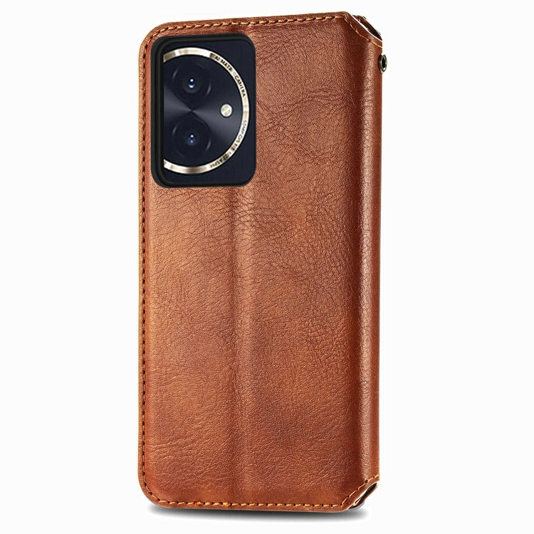 For Honor 100 5G Cubic Grid Pressed Magnetic Leather Phone Case(Brown)