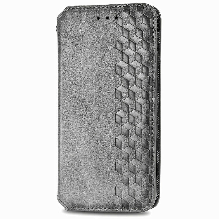 For Honor 100 5G Cubic Grid Pressed Magnetic Leather Phone Case(Grey)