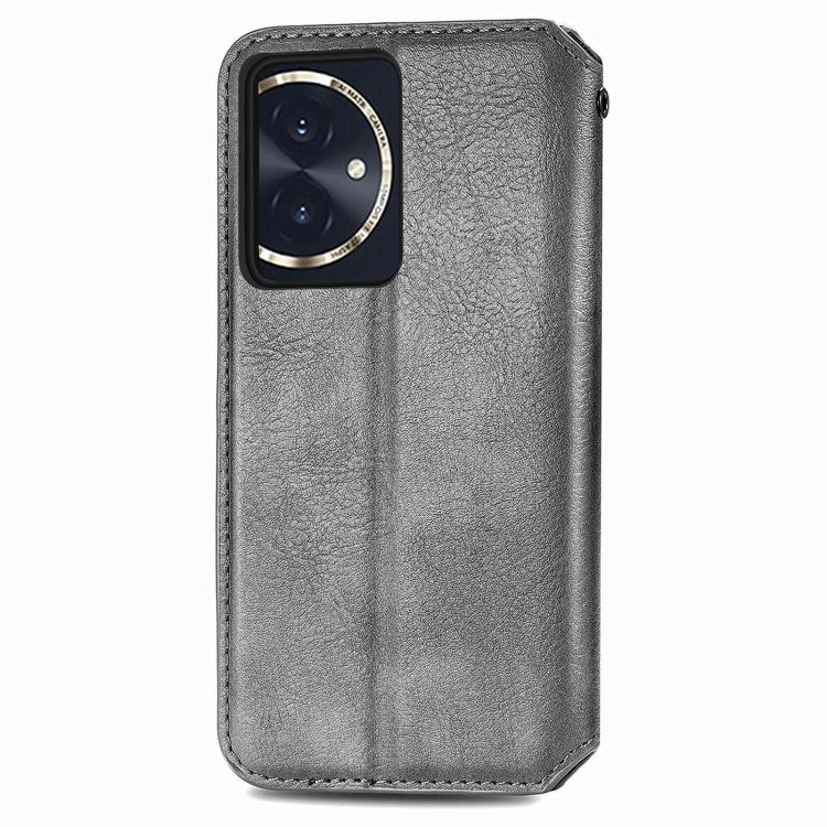 For Honor 100 5G Cubic Grid Pressed Magnetic Leather Phone Case(Grey)