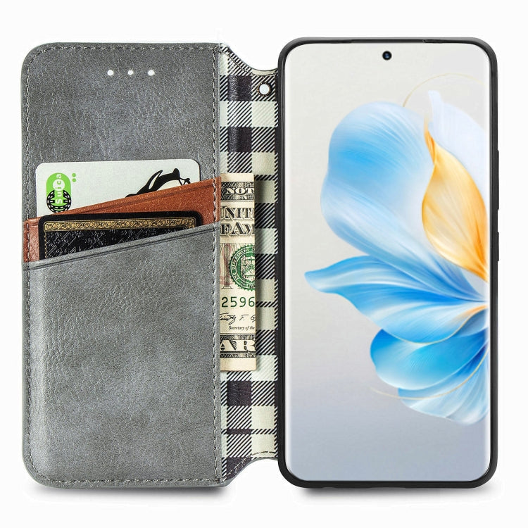 For Honor 100 5G Cubic Grid Pressed Magnetic Leather Phone Case(Grey)
