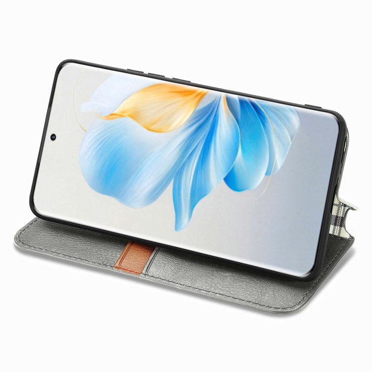 For Honor 100 5G Cubic Grid Pressed Magnetic Leather Phone Case(Grey)