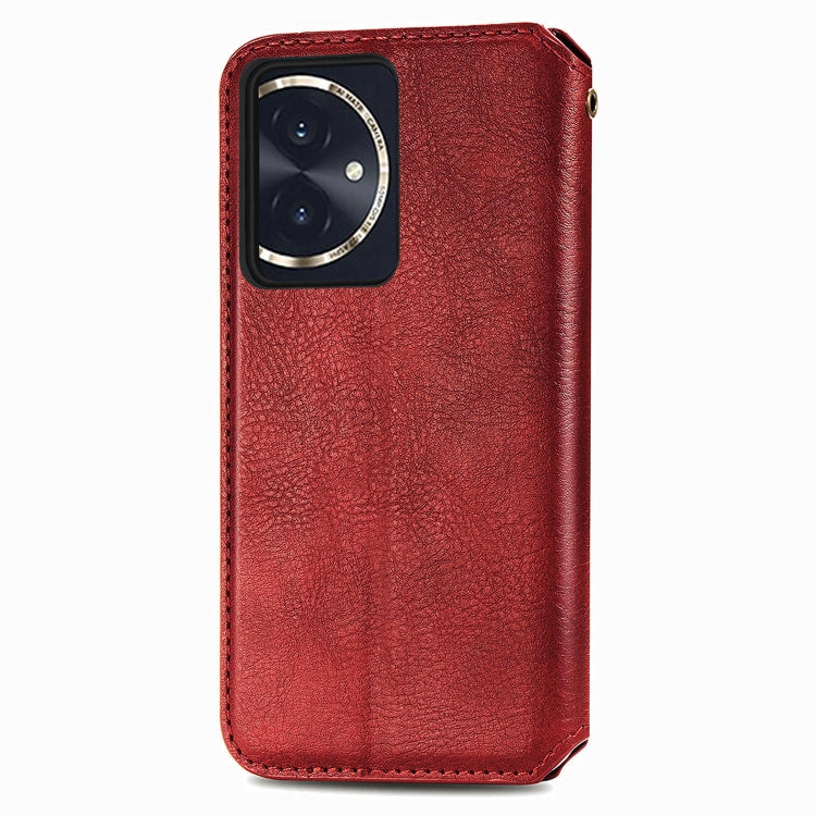 For Honor 100 5G Cubic Grid Pressed Magnetic Leather Phone Case(Red)