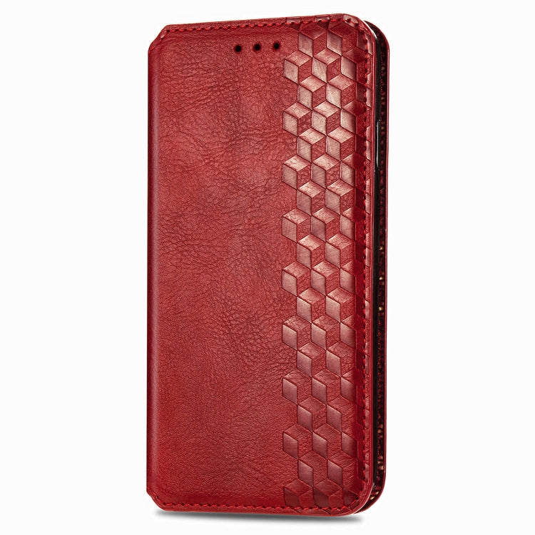 For Honor 100 5G Cubic Grid Pressed Magnetic Leather Phone Case(Red)
