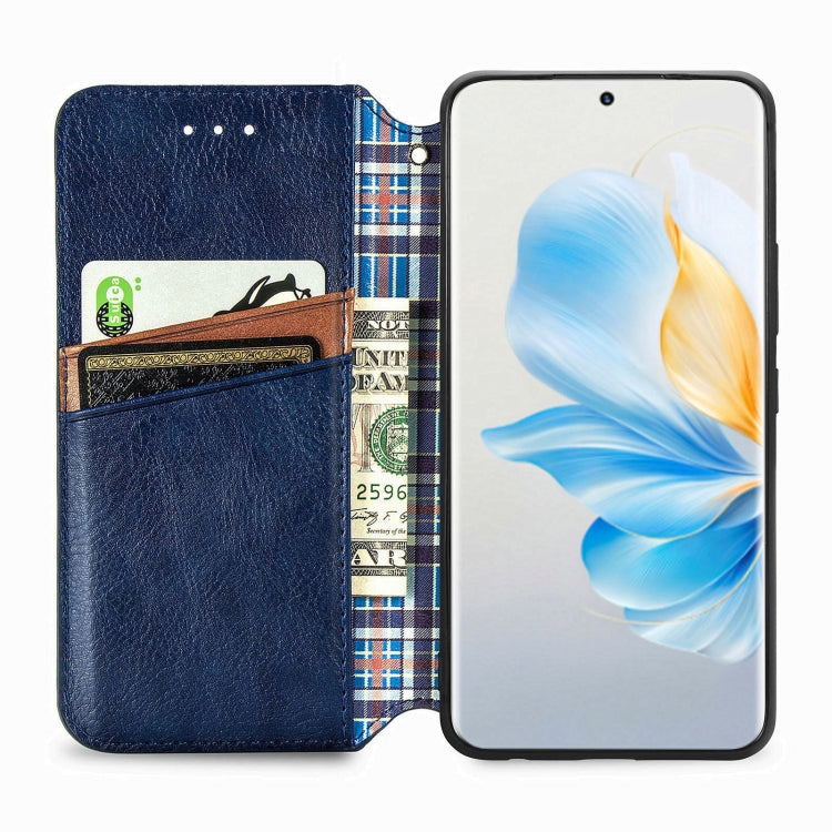 For Honor 100 5G Cubic Grid Pressed Magnetic Leather Phone Case(Blue)