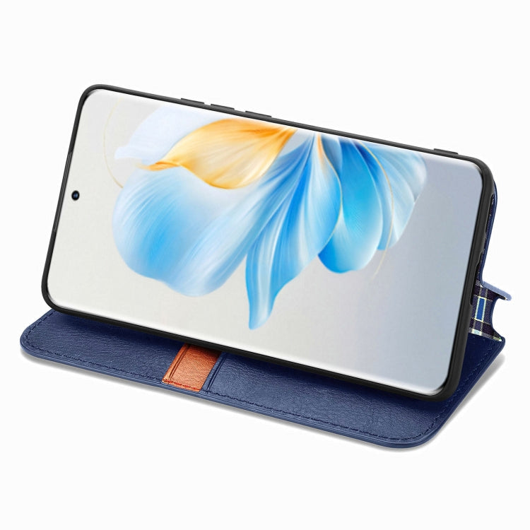 For Honor 100 5G Cubic Grid Pressed Magnetic Leather Phone Case(Blue)