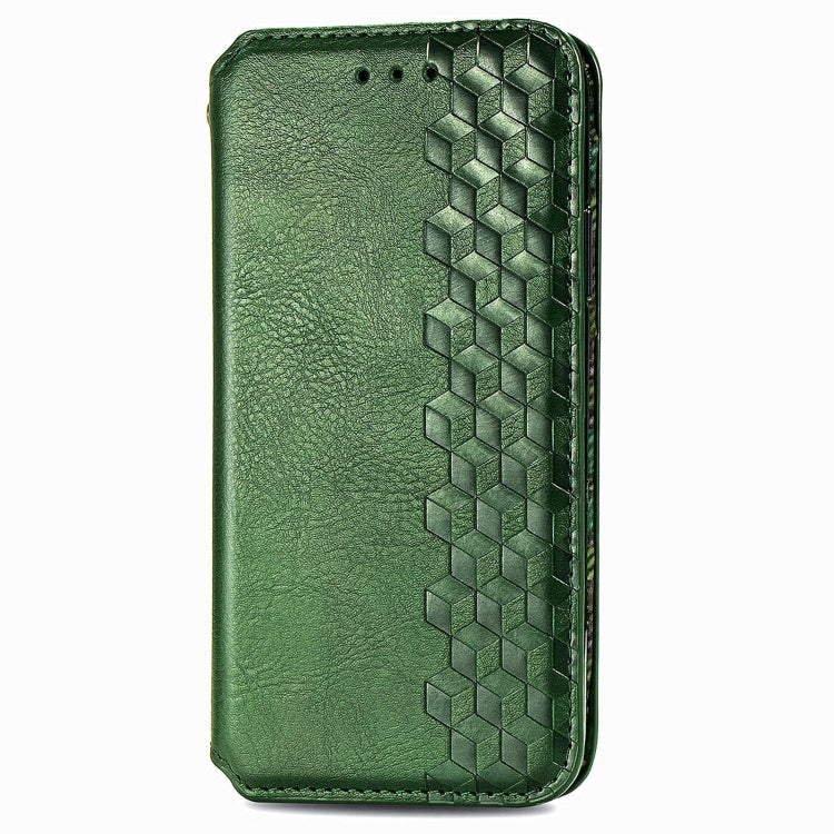 For Honor 100 5G Cubic Grid Pressed Magnetic Leather Phone Case(Green)