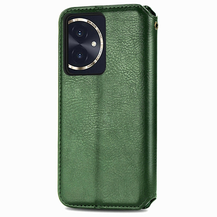 For Honor 100 5G Cubic Grid Pressed Magnetic Leather Phone Case(Green)