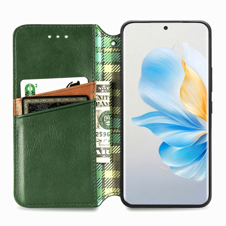 For Honor 100 5G Cubic Grid Pressed Magnetic Leather Phone Case(Green)