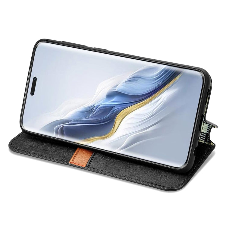 For Honor Magic6 Pro Cubic Grid Pressed Magnetic Leather Phone Case(Black)