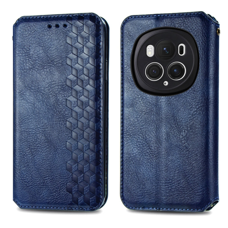For Honor Magic6 Pro Cubic Grid Pressed Magnetic Leather Phone Case(Blue)