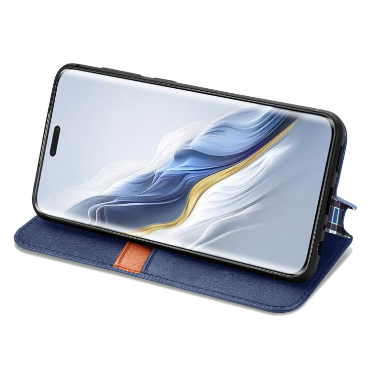 For Honor Magic6 Pro Cubic Grid Pressed Magnetic Leather Phone Case(Blue)