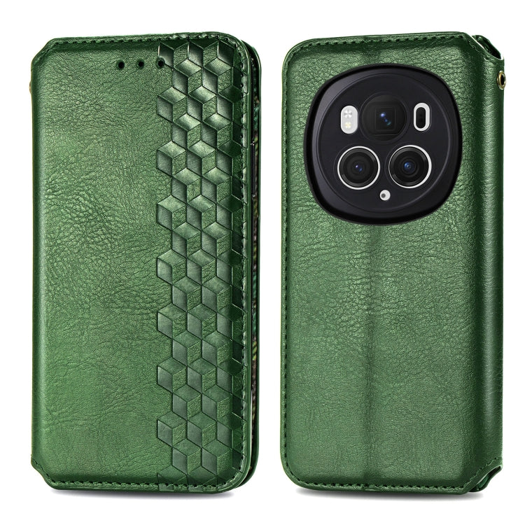 For Honor Magic6 Pro Cubic Grid Pressed Magnetic Leather Phone Case(Green)