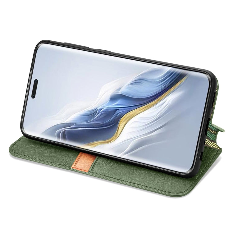 For Honor Magic6 Pro Cubic Grid Pressed Magnetic Leather Phone Case(Green)