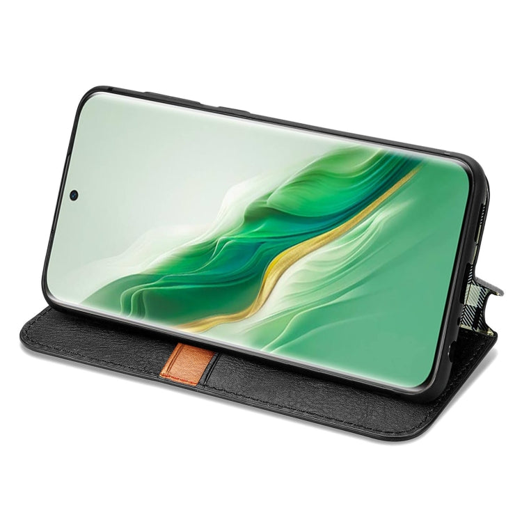 For Honor Magic6 Cubic Grid Pressed Magnetic Leather Phone Case(Black)