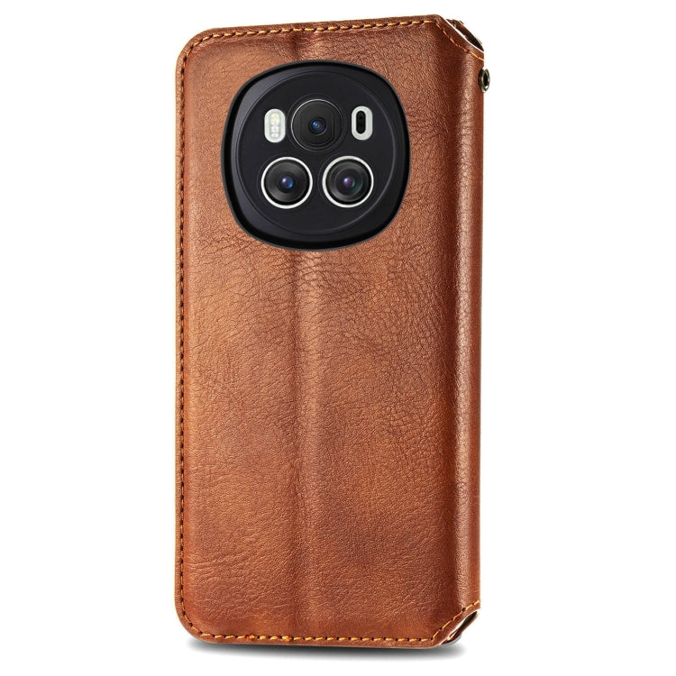 For Honor Magic6 Cubic Grid Pressed Magnetic Leather Phone Case(Brown)