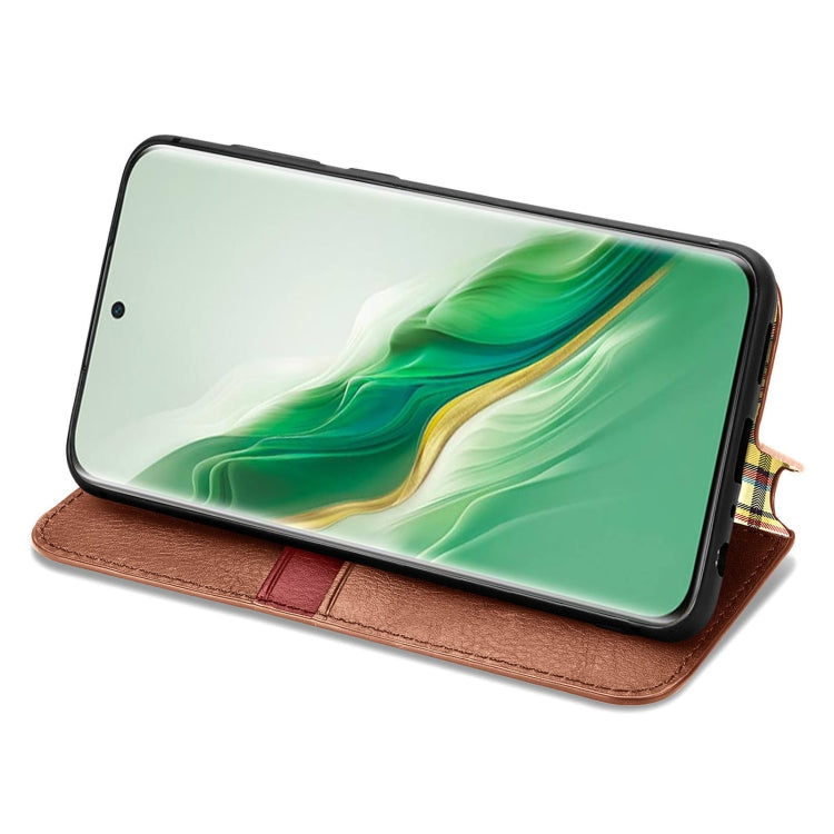 For Honor Magic6 Cubic Grid Pressed Magnetic Leather Phone Case(Brown)