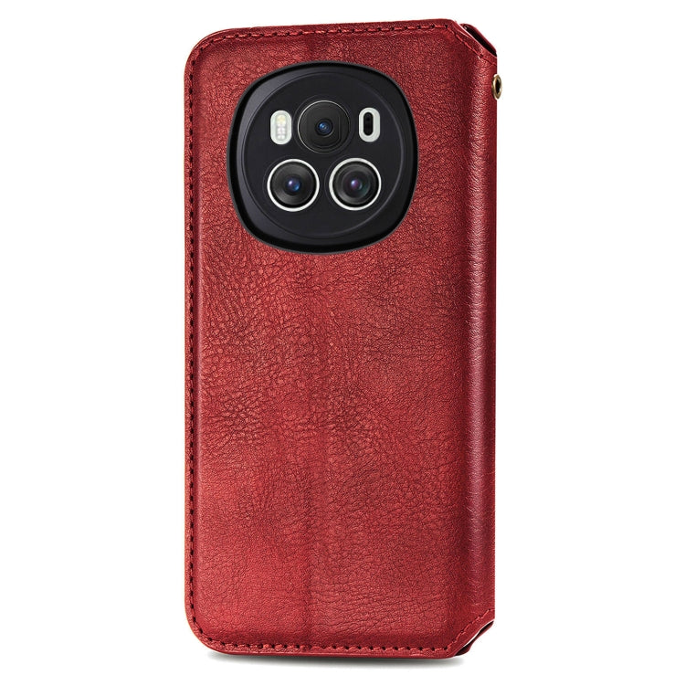 For Honor Magic6 Cubic Grid Pressed Magnetic Leather Phone Case(Red)