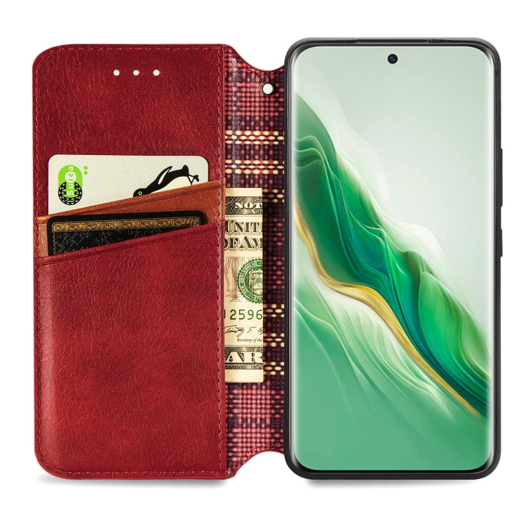 For Honor Magic6 Cubic Grid Pressed Magnetic Leather Phone Case(Red)