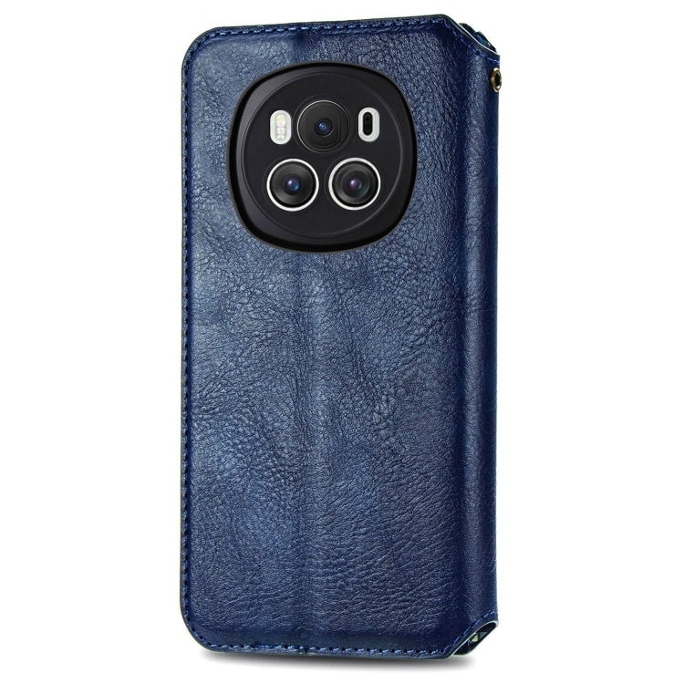 For Honor Magic6 Cubic Grid Pressed Magnetic Leather Phone Case(Blue)