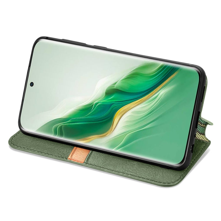 For Honor Magic6 Cubic Grid Pressed Magnetic Leather Phone Case(Green)